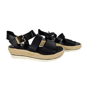 DR. SCHOLL'S ONCE TWICE ESPADRILLE PLATFORM WEDGE SANDAL BLACK SIZE 8.5 MEDIUM